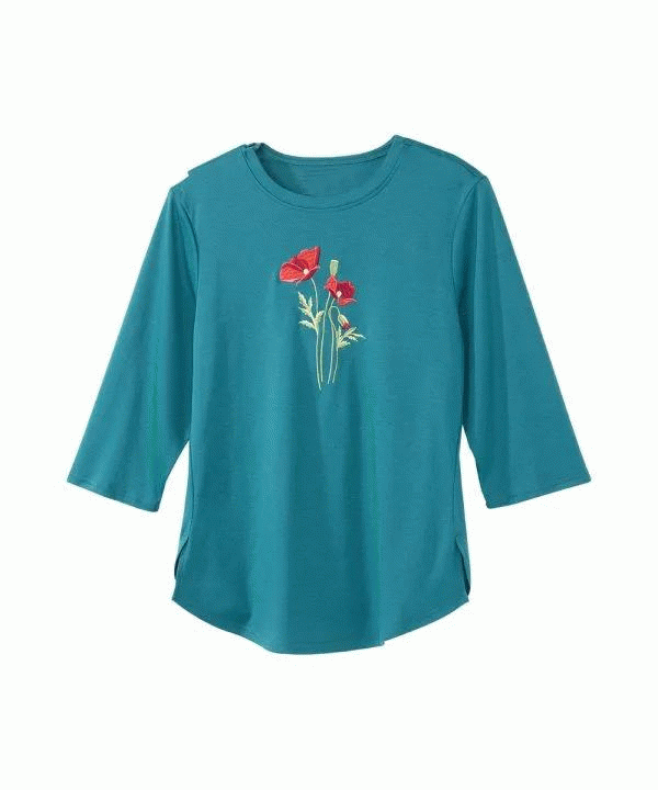 *JuliaT* adaptives Damen Pflege Shirt mit besticktem Blumenmuster